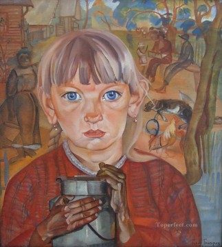 ミルク缶を持つ少女 1917年 ボリス・ドミトリエヴィチ・グリゴリエフ Oil Paintings